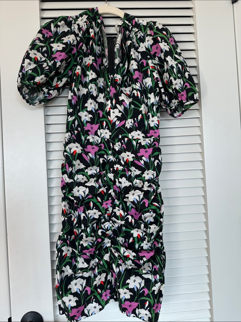Veronica Beard Black Floral Mini Dress with White & Pink Flowers
